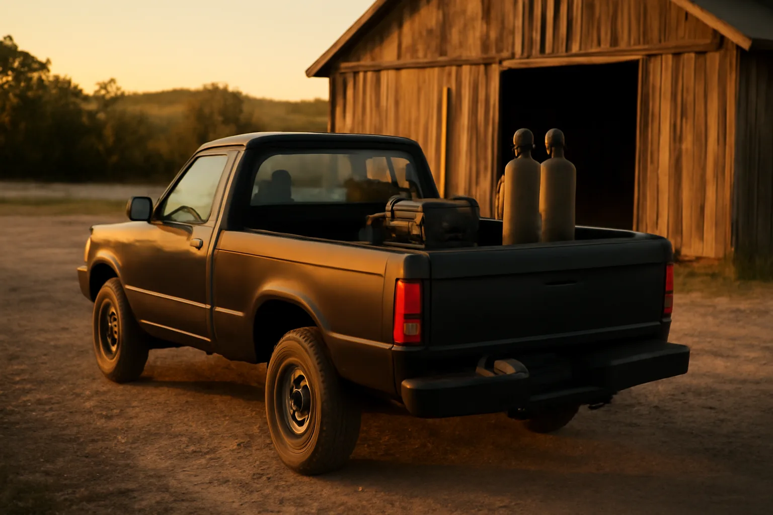 Mobile welder truck parked by a rural Arkansas barn