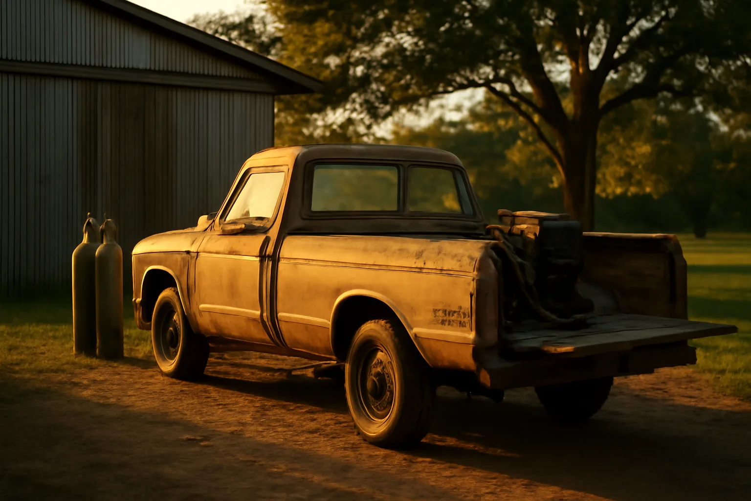 Mobile welder truck and machine in a rural Arkansas lot