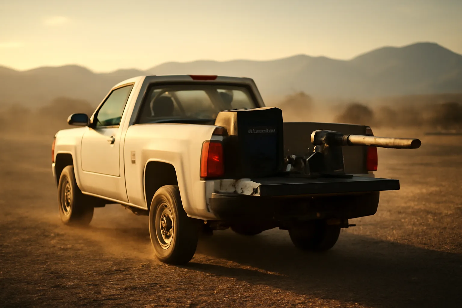 Pickup and mobile welder setup beside steel pipe in Colorado