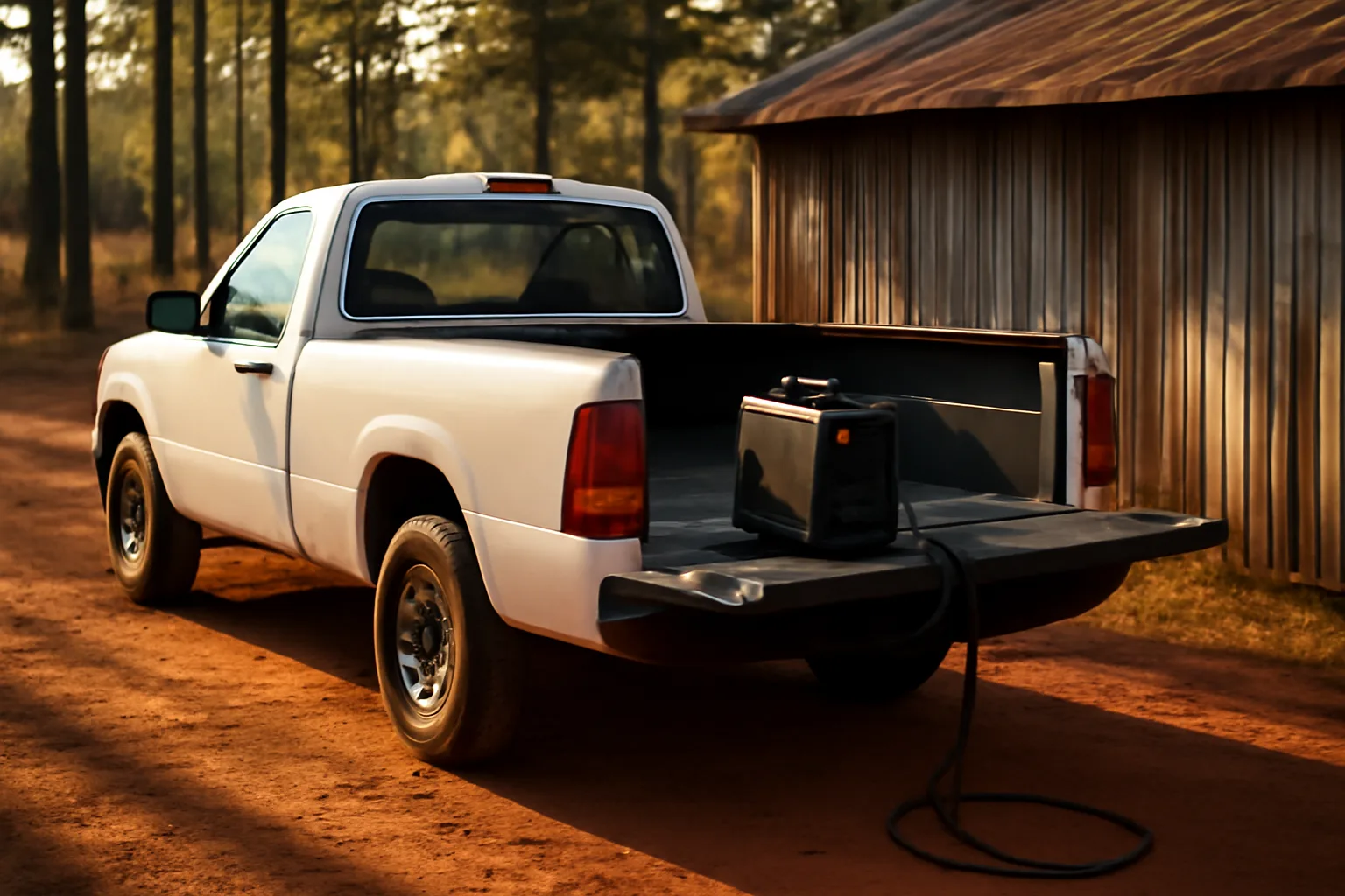 Mobile welder truck and portable machine on red Georgia clay
